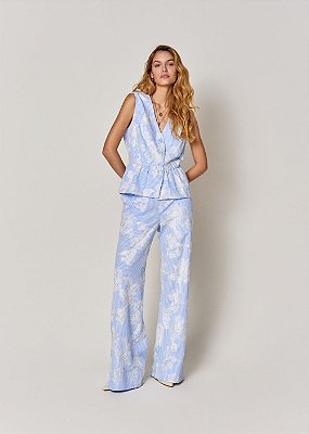 Conjunto Cotton Blend Eliza Listra Azul com Off White