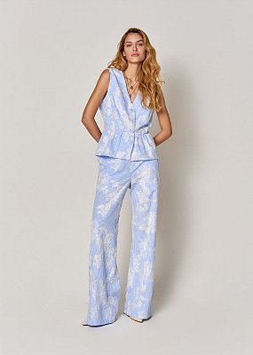 Conjunto Cotton Blend Eliza Listra Azul com Off White