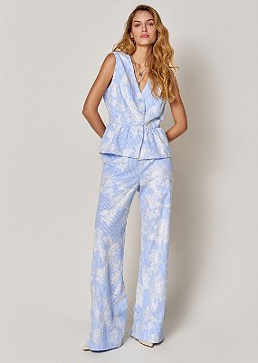 Conjunto Cotton Blend Eliza Listra Azul com Off White