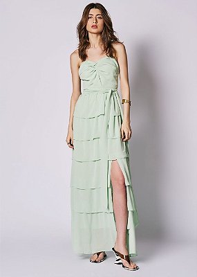 Vestido Chifon Babado Giovana Verde Sálvia