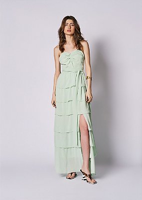 Vestido Chiffon Babado Giovana Verde Sálvia