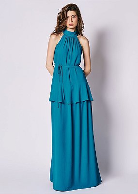 Vestido Chiffon Flora Turquesa