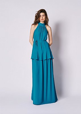 Vestido Chiffon Flora Turquesa