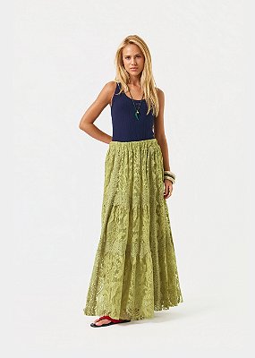 Saia Longa Renda Isabela Verde Oliva