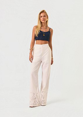 Calça Cotton Bordada Jessica Off White