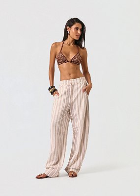 Calça Cotton Listrada Tina Off White com Bege
