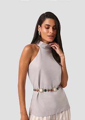 Blusa Linho Metallic Fernanda Prata