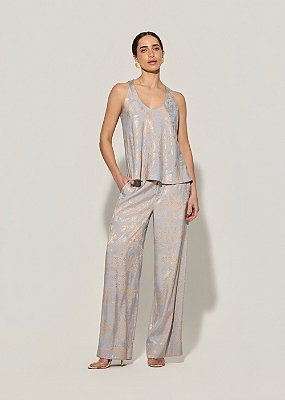 Calça Jacquard Filipa Cinza com Bege