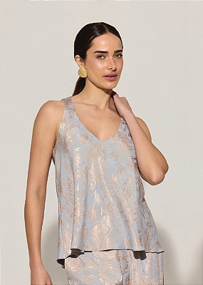 Blusa Jacquard Shirley Cinza com Bege