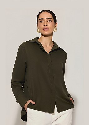 Camisa Acetinada Leandra Verde-Oliva