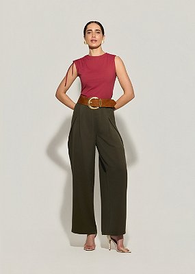 Calça Acetinada Flávia Verde-Oliva