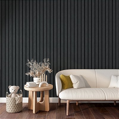 Papel de Parede Ripado Preto Azulado