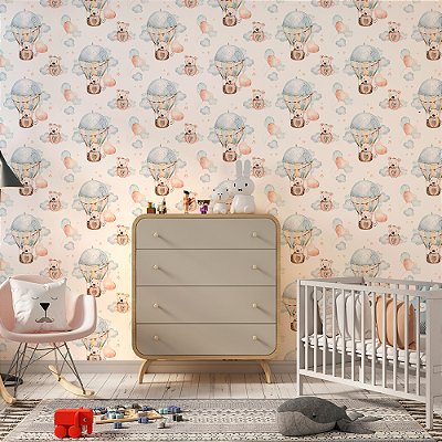 Papel de Parede Animais Fofos Urso no Balão