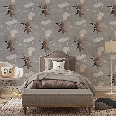 Papel de Parede Animais Fofos Urso Marrom na Noite Estrelada