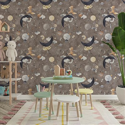 Papel de Parede Animais Fofos Raposa na Bicicleta e Coelho no Carro na Noite Estrelada