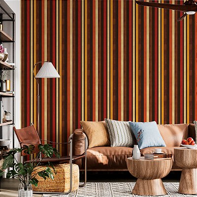 Papel de Parede Listrado nas Cores Marrom, Amarelo e Laranja
