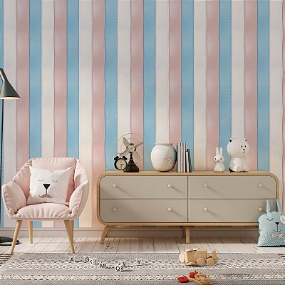 Papel de Parede Listrado Azul e Rosa