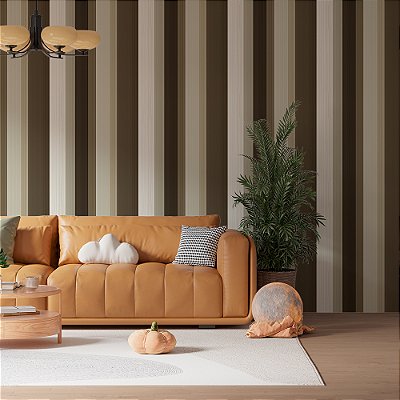 Papel de Parede Listrado Marrom e tons de Bege