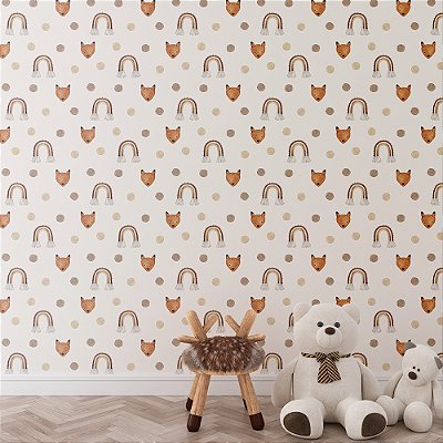 Papel de Parede Boho Kids Arco-íris e Raposas