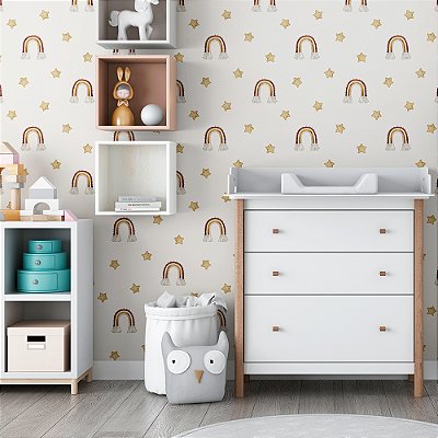 Papel de Parede Boho Kids Arco-íris e Estrelas