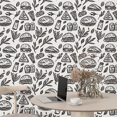 Papel de Parede Lanchonete Hambúrguer, Trigo e Sal