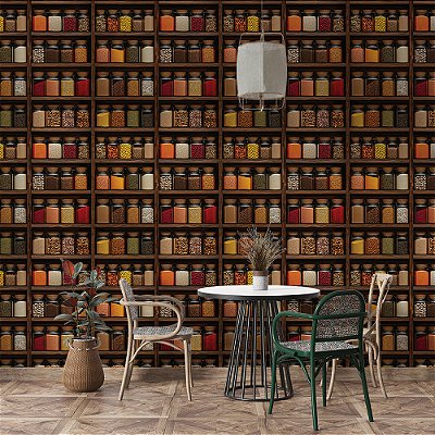 Papel de Parede Lanchonete Garrafas de Temperos