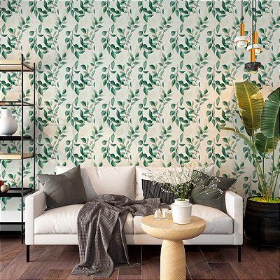 Papel de Parede Floral Folhas Verde