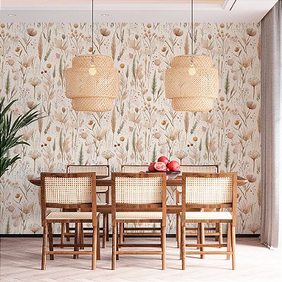 Papel de Parede Floral Flores Beges
