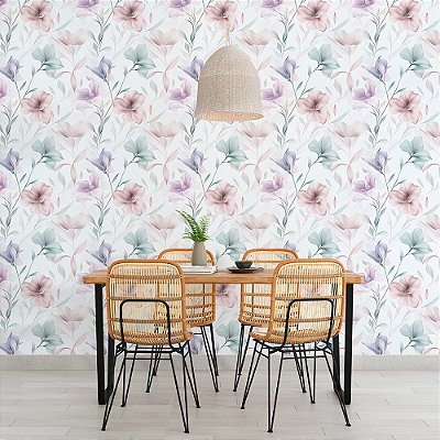 Papel de Parede Floral Flores Roxo, Azul e Verde