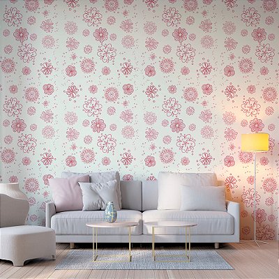 Papel de Parede Floral Desenhado Rosa Delicado