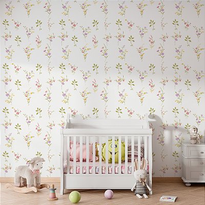 Papel de Parede Floral Romântico Ramas de Flores Delicadas