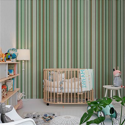 Papel de Parede Listrado Verde e Marrom