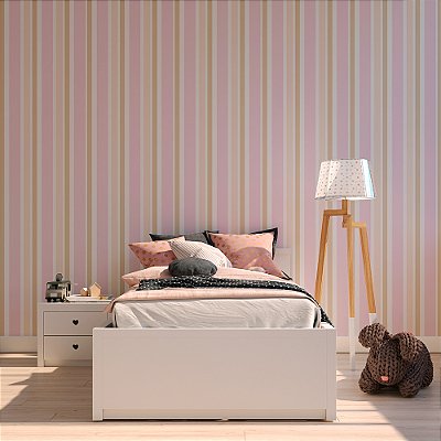 Papel de Parede Listrado Rosa e Bege em Tons Pastéis