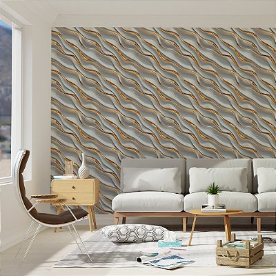 Papel de Parede 3D Ondas Douradas