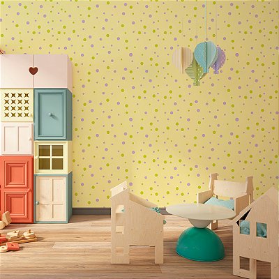 Papel de Parede Poá Bolinhas Verdes em Fundo Amarelo