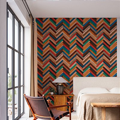 Papel de Parede Madeira Colorida