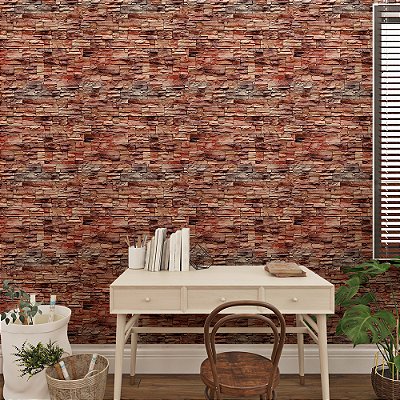 Papel de Parede Pedras Canjiquinha Tons Vermelho