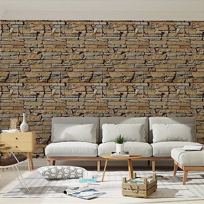 Papel de Parede Pedras Rústico Natural Bege e Cinza