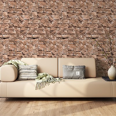 Papel de Parede Pedras Quadradas Mosaico Terracota