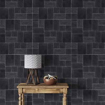 Papel de Parede Pedras Quadradas Mosaico Cinza Escuro