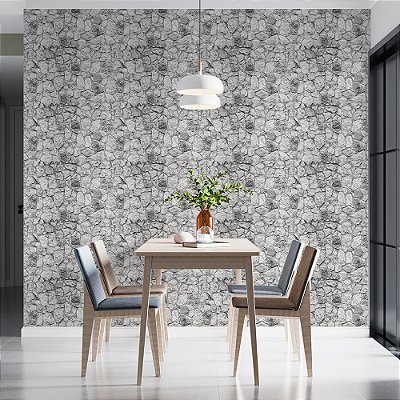 Papel de Parede Pedras Rústica Irregular Cinza Claro