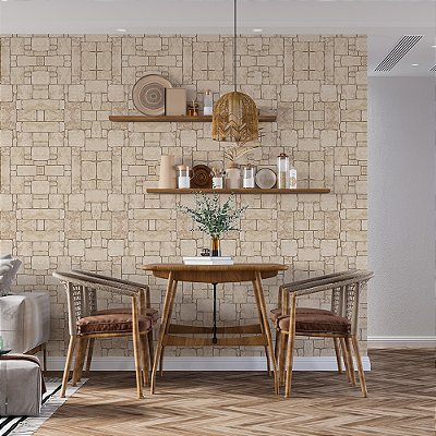 Papel de Parede Pedras Quadradas Mosaico Off-White