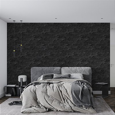 Papel de Parede Pedras Filetadas Cinza Carvão