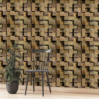 Papel de Parede Pedras Mosaico em Cubos Marrom