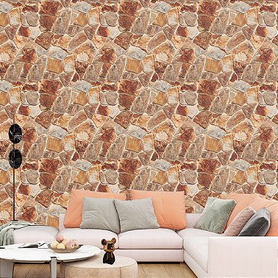 Papel de Parede Pedras Rústica Irregular em Tons Terrosos