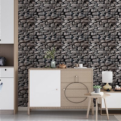 Papel de Parede Pedras Muro de Pedras Rústico Cinza