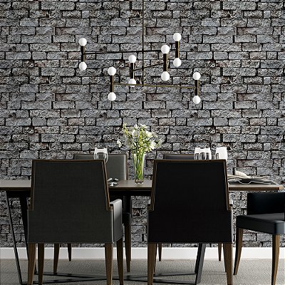 Papel de Parede Pedras Tijolinho Rústico Cinza