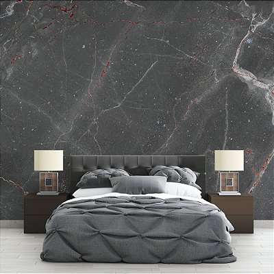 Papel de Parede Mármore Cinza Escuro Veios Cobre