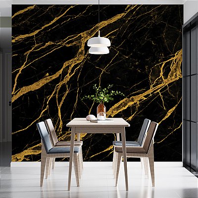 Papel de Parede Mármore Preto e Ouro Luxo