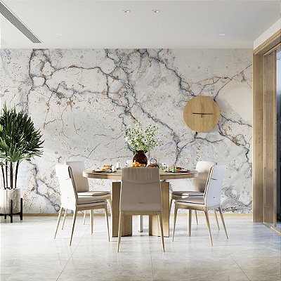 Papel de Parede Mármore Branco Veios Cinza Escuro e Ocre